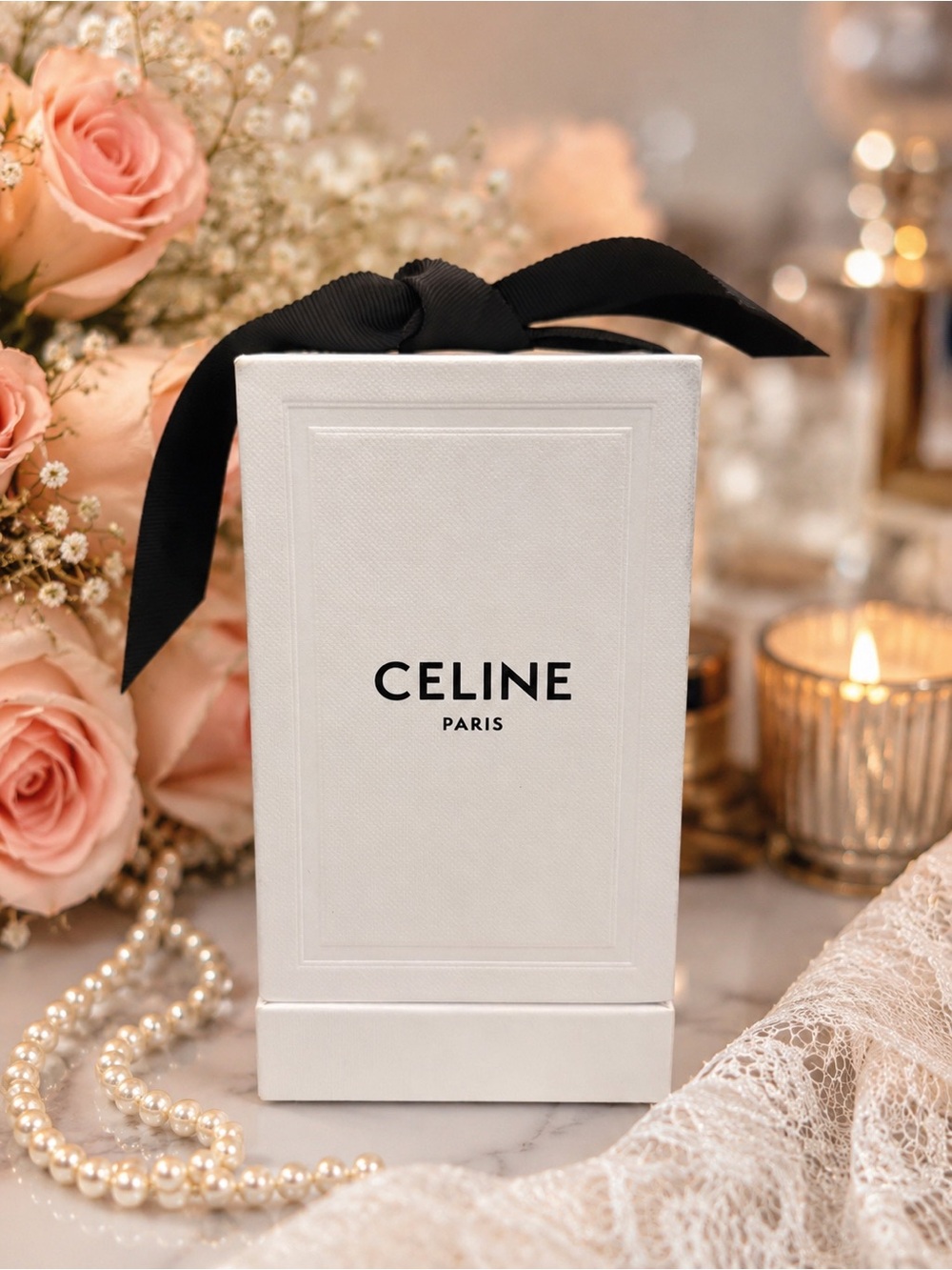 Celine White Gift Box with Black Ribbon